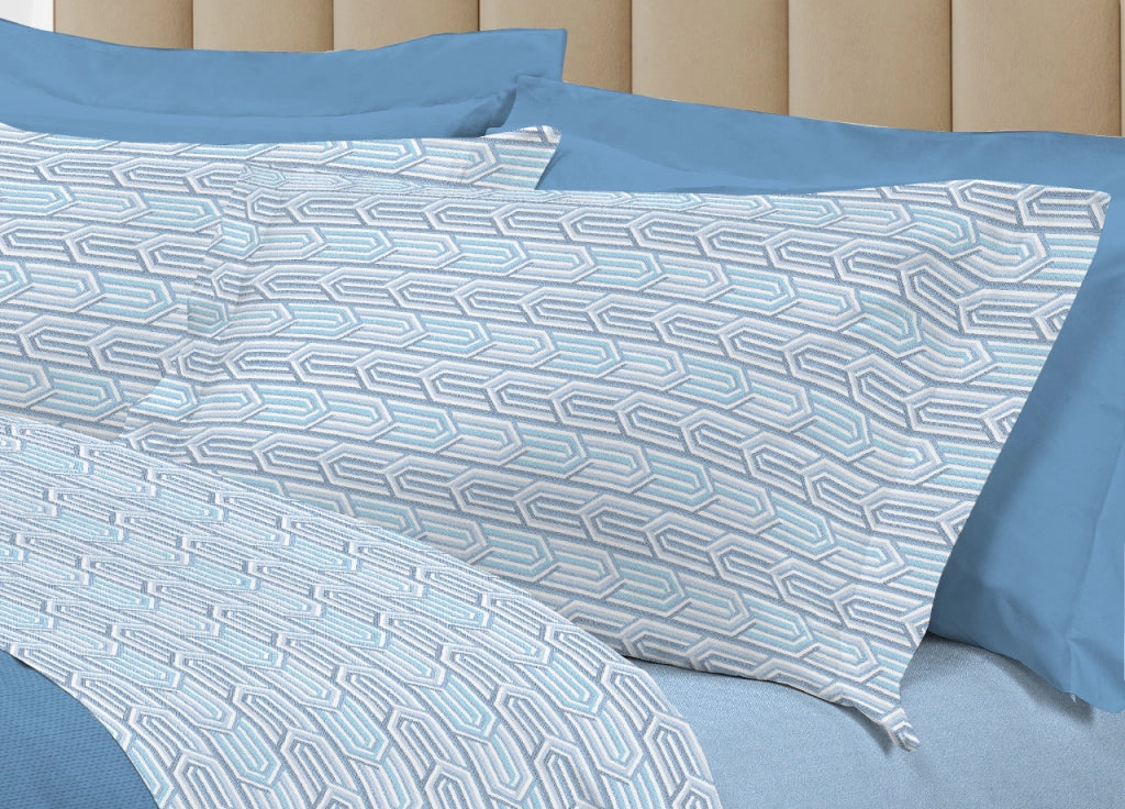 Completo Lenzuola Letto 100% Cotone Italy 3027 Disegno Henry - Matrimoniale - Azzurro