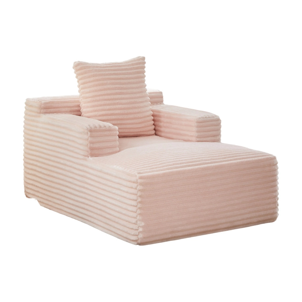 Divano chaise longue rosa in velluto a coste senza montaggio