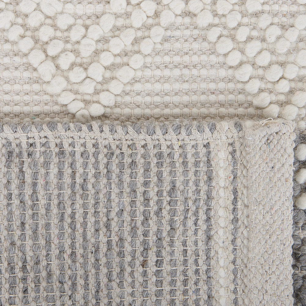 Tappeto in lana beige chiaro e grigio poliestere 160 x 230 cm intrecciato a mano motivo geometrico boho soggiorno camera da letto
