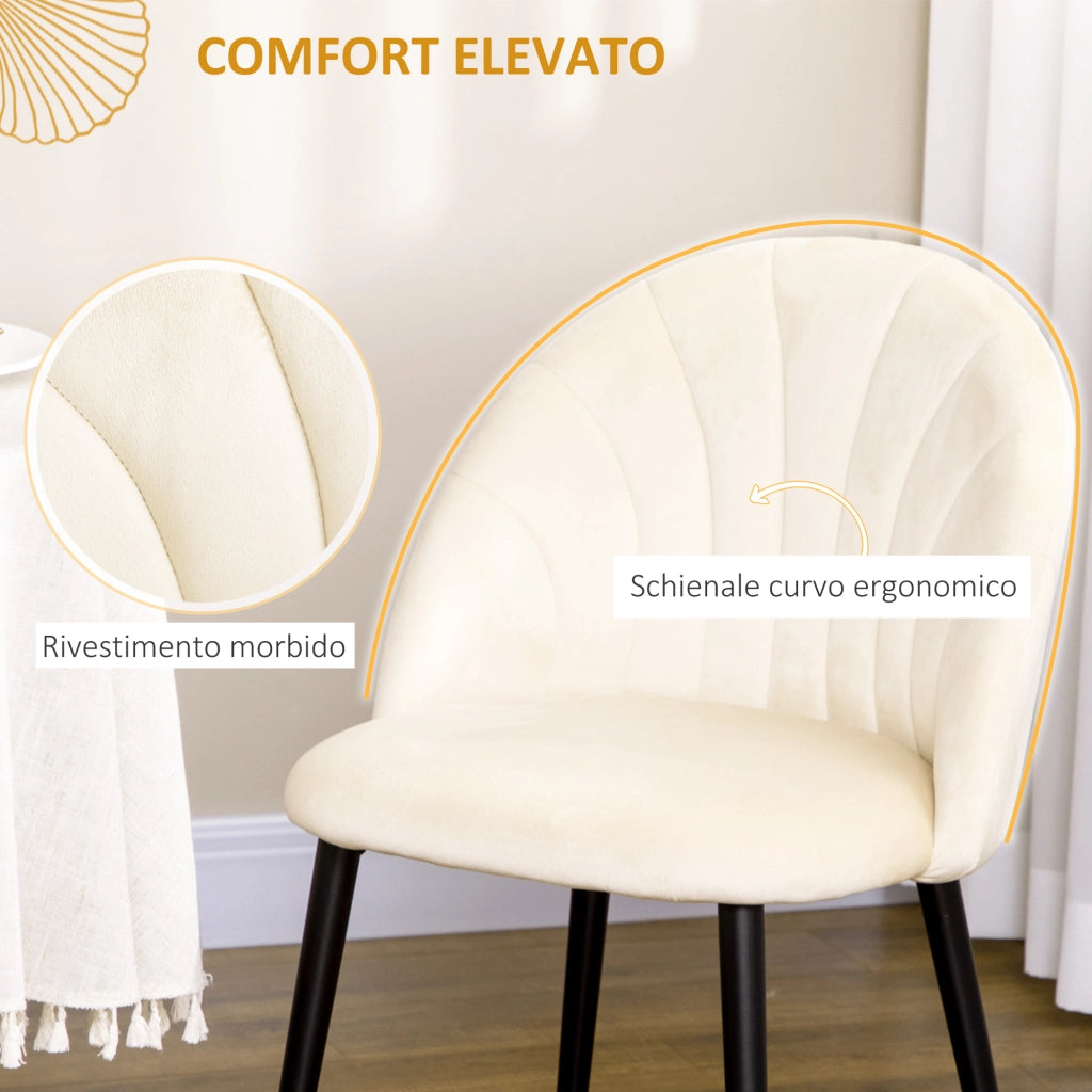 EasyComfort Set 2 Sedie da Salotto e Sala da Pranzo Imbottite, in Metallo e Tessuto Effetto Velluto Beige, 52x54x79 cm