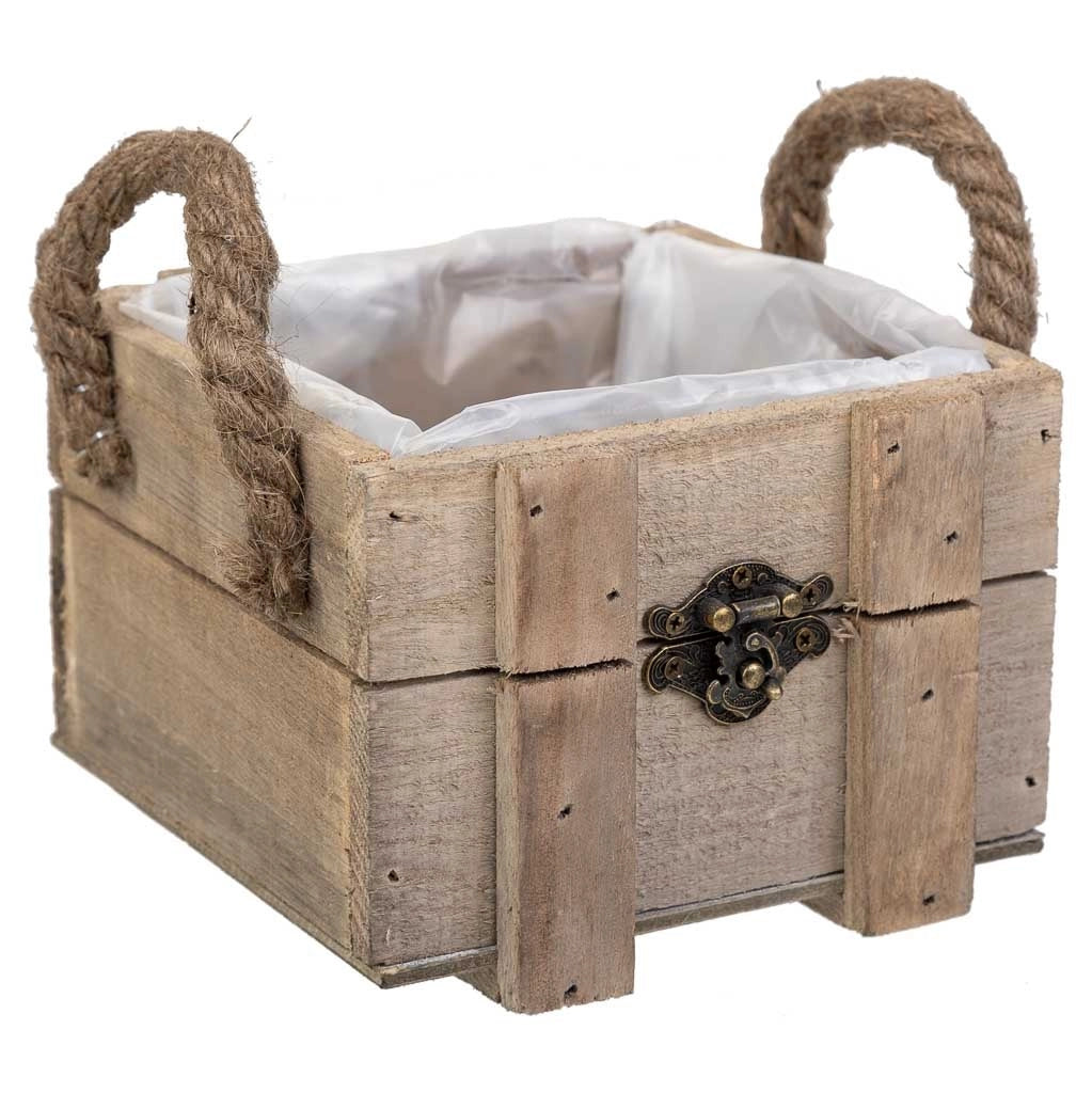 Cesto in legno con manici marroni 14x14x9,5h