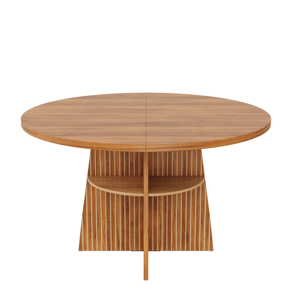 Tavolo da pranzo rotondo allungabile 110-150x110x77;5 cm con ripiano; effetto noce