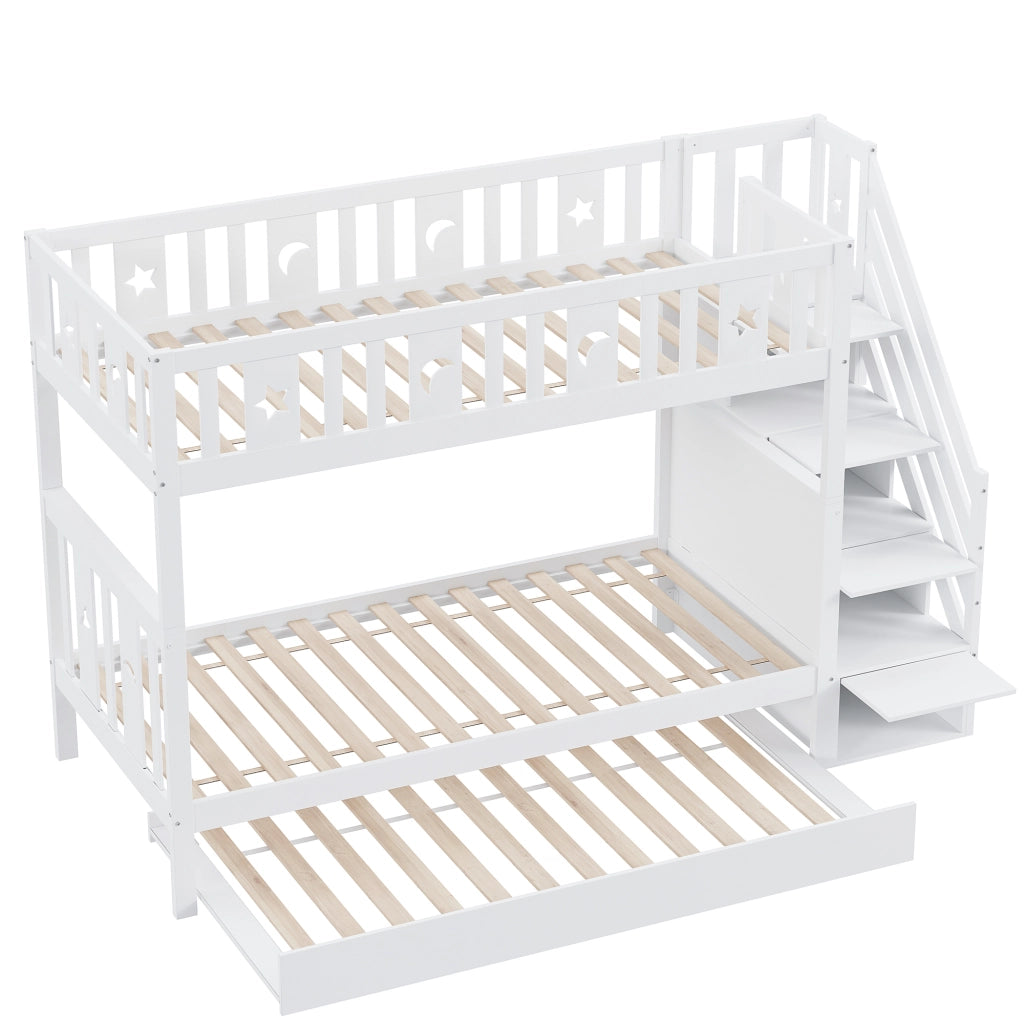 Letto a Castello 90x200 cm e 90x190 cm; con Letto Estraibile; Contenitore; Bianco