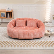 Poltrona pouf con braccioli, schienale alto e imbottitura in schiuma, 150 × 95 × 63 cm, Ciniglia Rosa