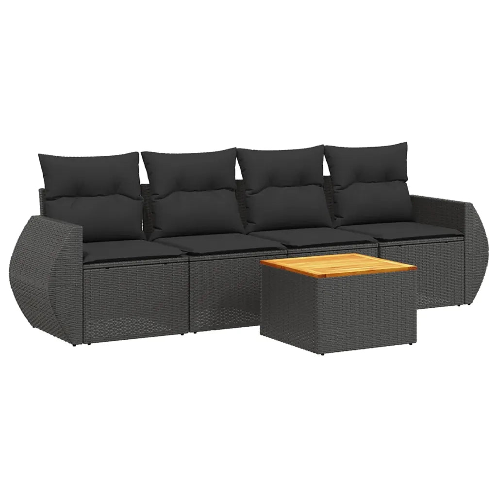 Set Divani da Giardino 5 pz con Cuscini in Polyrattan Nero 3257210
