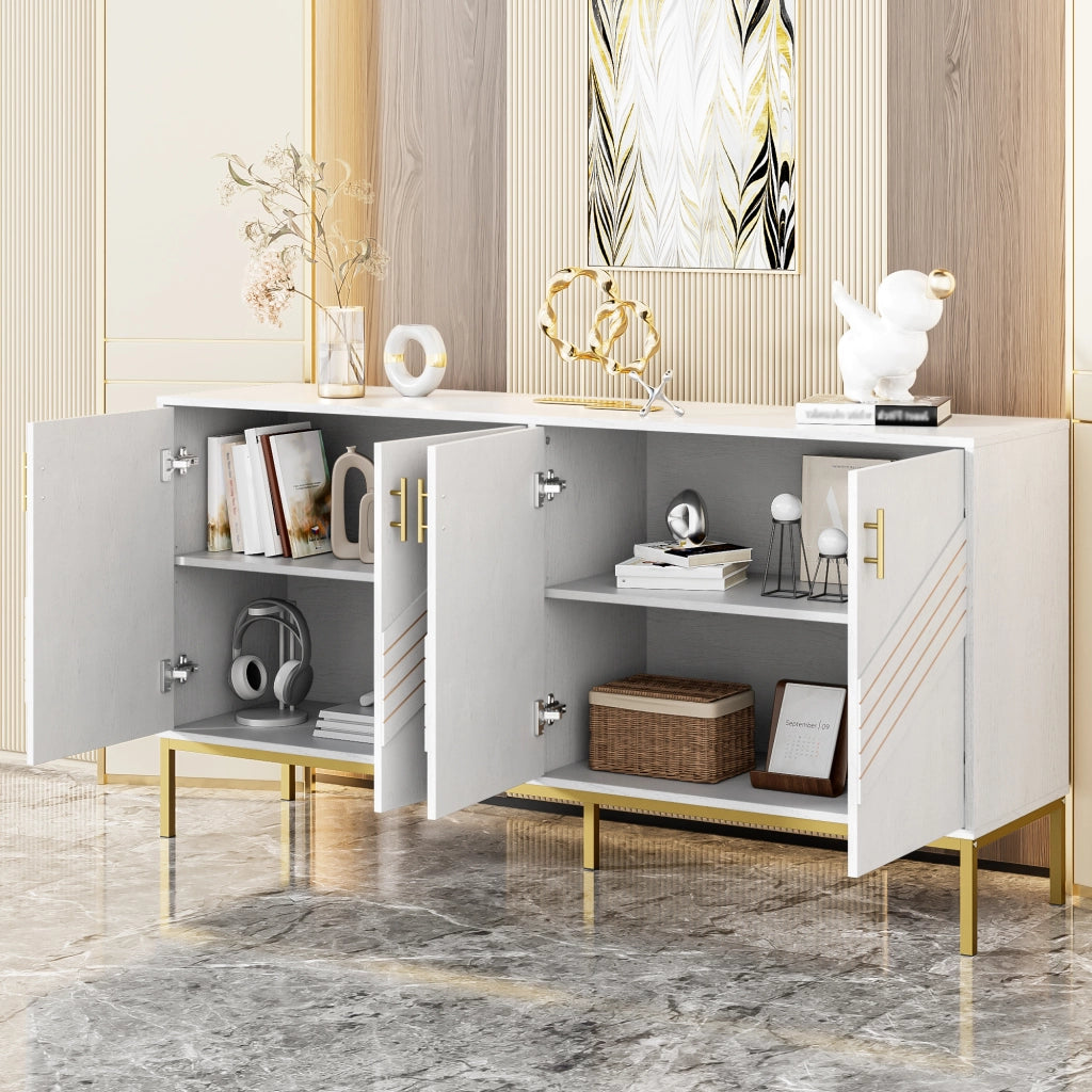 Credenza con 4 Ante e 2 Ripiani Regolabili; Design Geometrico Moderno; in MDF; 160??40??80;5 cm; Bianco
