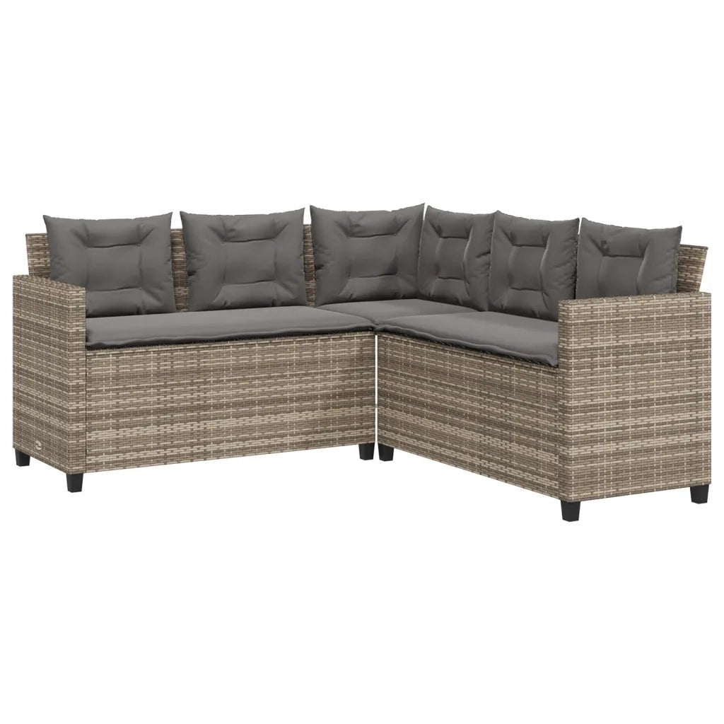 Divano da Giardino con Tavolo e Cuscini a L Grigio Polyrattan 369049