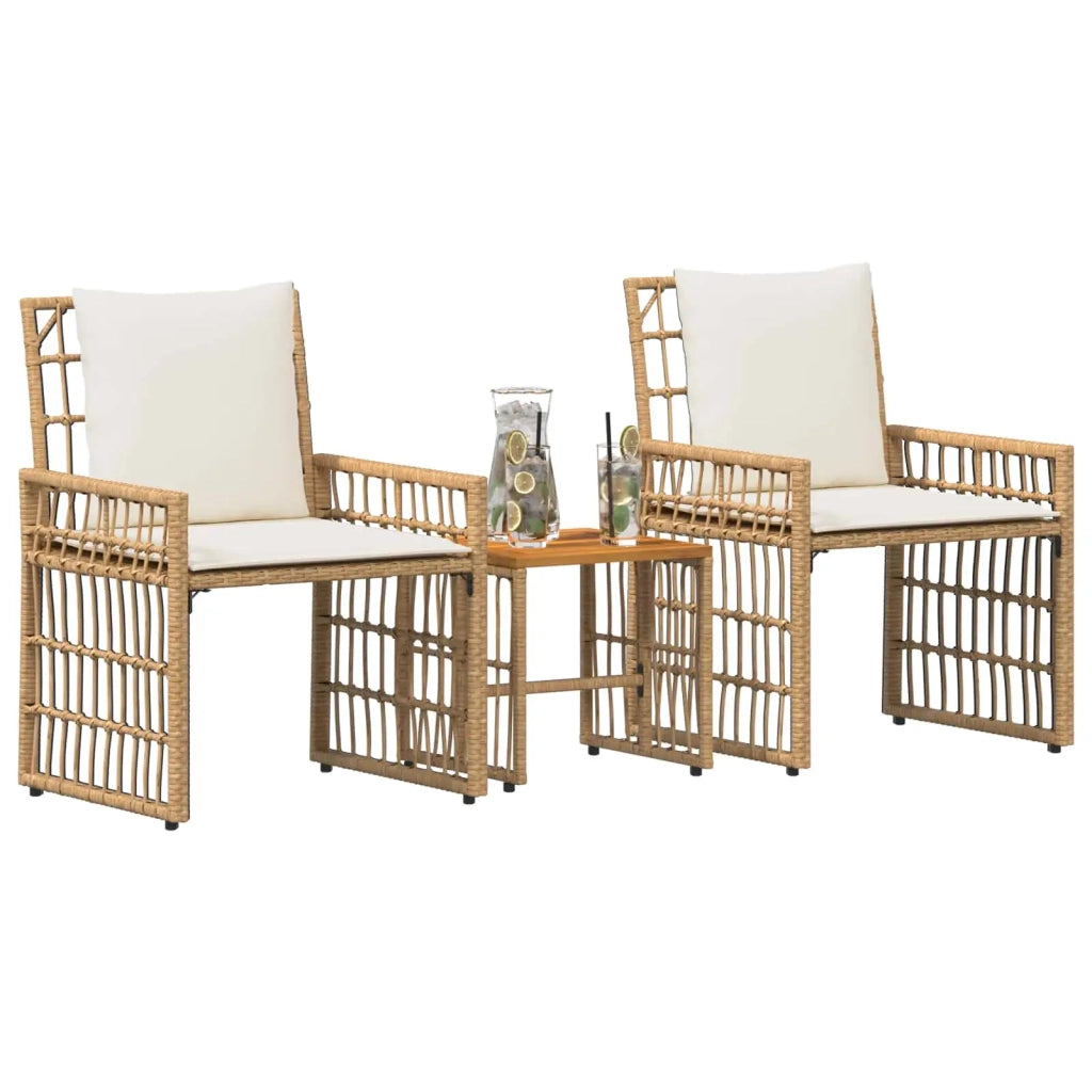 Set di Mobili da Esterno 3 pcs Naturale e Bianco Crema