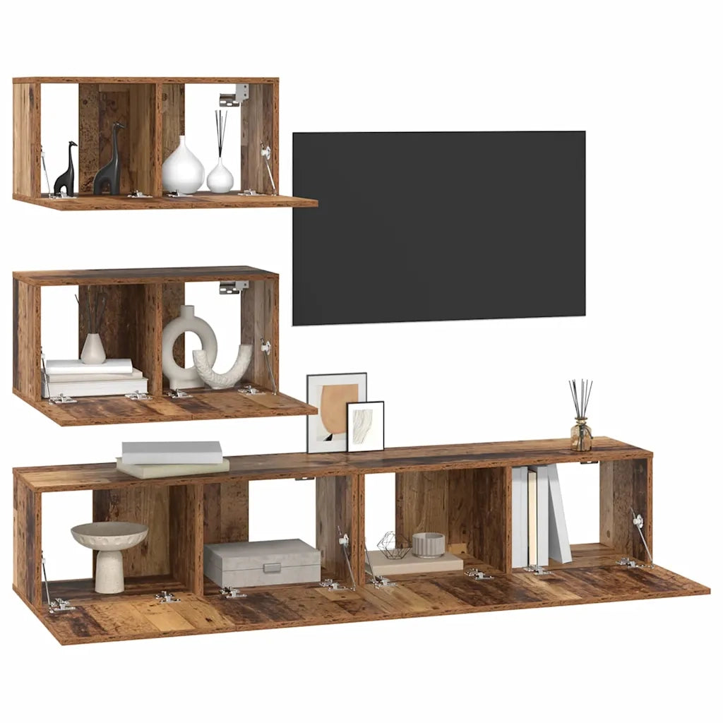 vidaXL Set mobile TV 4 pcs Legno vecchio 80 x 30 x 30 cm