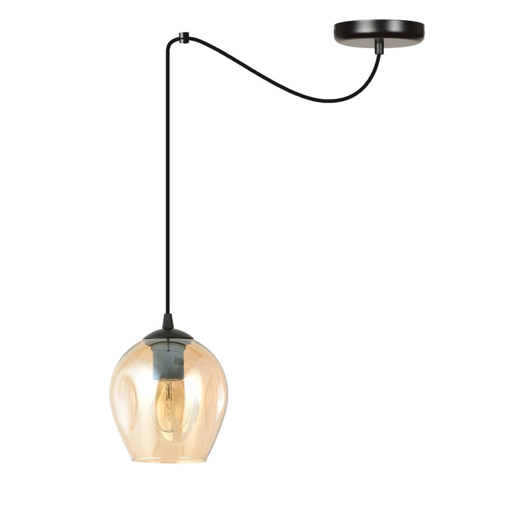 Lampada a sospensione LEVEL in acciaio nero e vetro ambrato