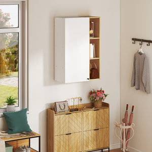 Armadietto Bagno a Parete 59,5x30x90 cm con Ripiani Regolabili e 3 Mensole Aperte Bianco e Legno