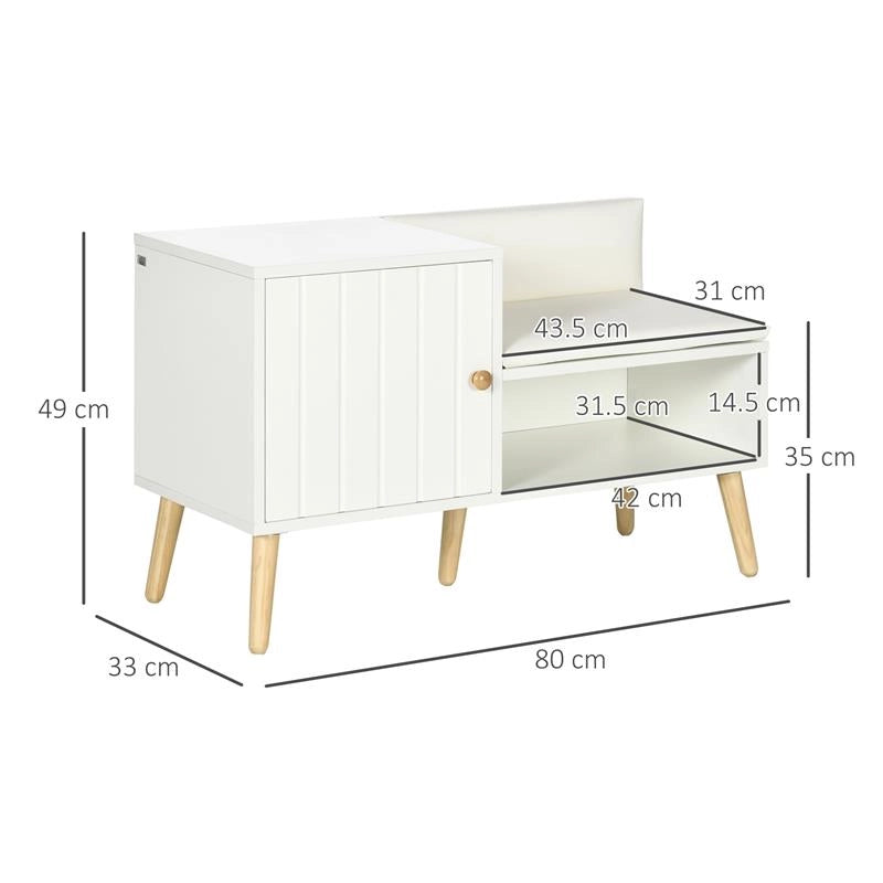 SCARPIERA DA INGRESSO CON SEDUTA IMBOTTITA E ARMADIETTO PER 4 PAIA DI SCARPE, 80X33X49CM, BIANCO