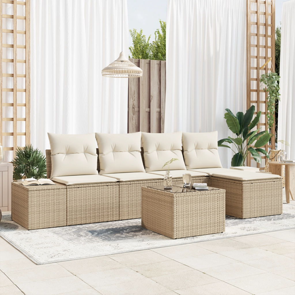 Set Divano da Giardino da 6 Pezzi con Cuscini Rattan a Brown