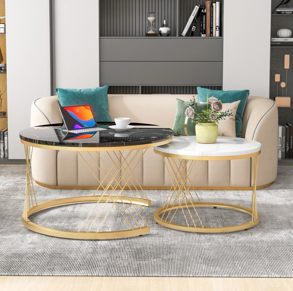 Set di 2 tavolini da caffè 70x70x45 cm e 45x45x40 cm impilabili in MDF nero