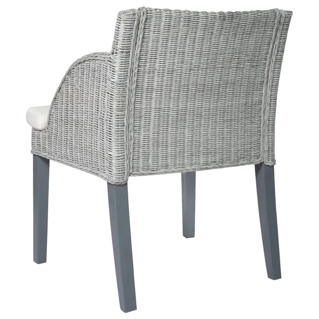 Sedia da Pranzo con Cuscino Grigio in Rattan Naturale cod mxl 25610