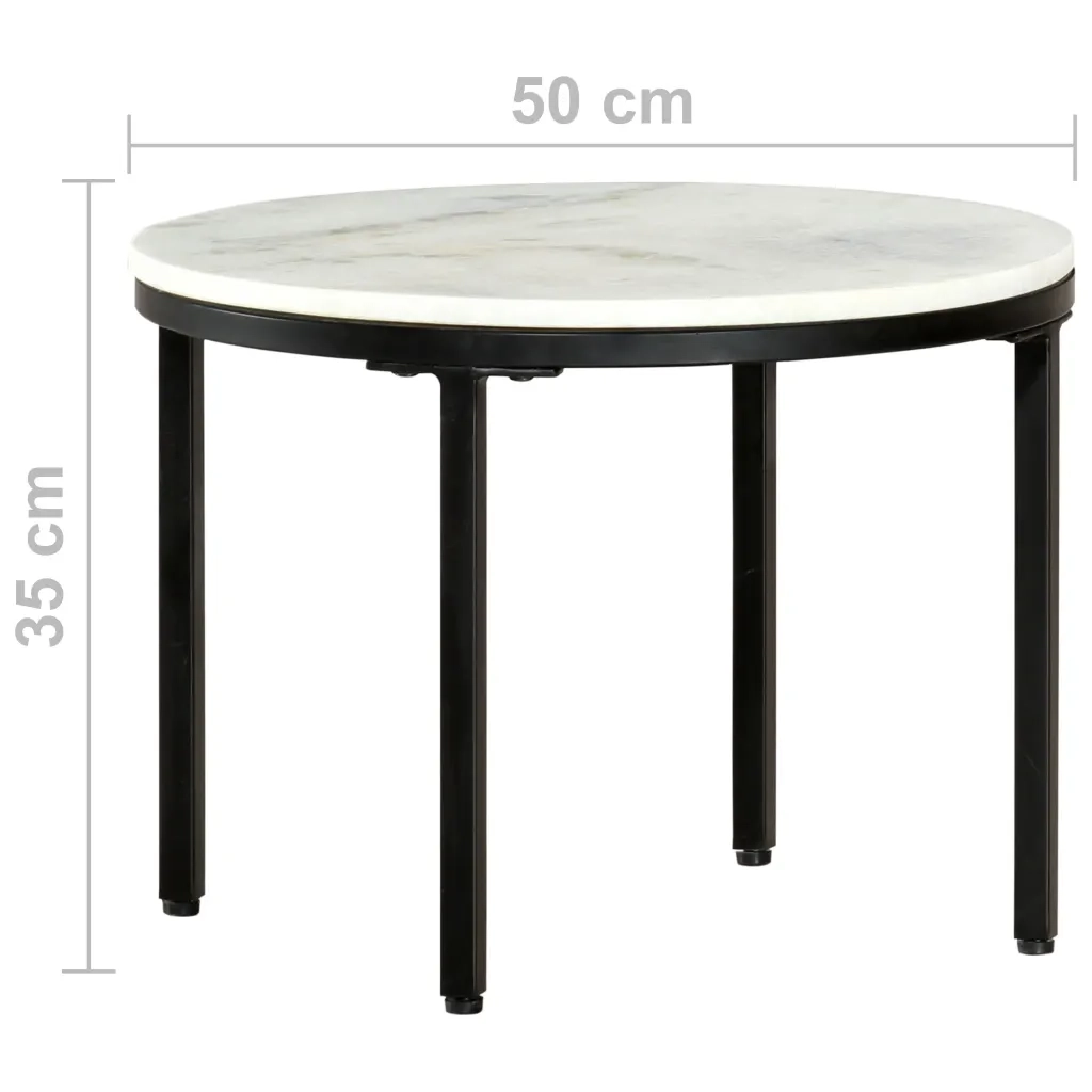 Tavolino da CaffÃ¨ Bianco e Nero Ã˜50 cm in Vero Marmo Solido cod mxl 15181