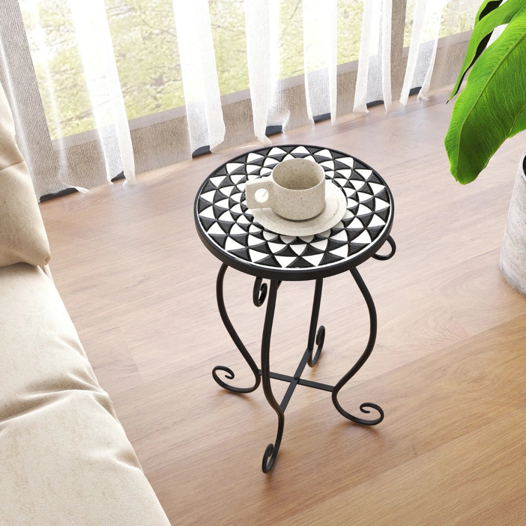 Tavolino da esterno con piano d'appoggio in ceramica resistente agli agenti atmosferici, Supporto piante Modello 2-Tavoli da esterno
