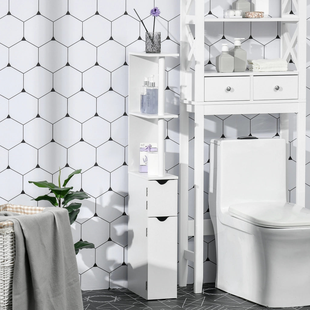 Colonna Bagno con Armadietti e Ripiani ¨C Zephmum ¨C Bianco 15.2x29.8x118 cm