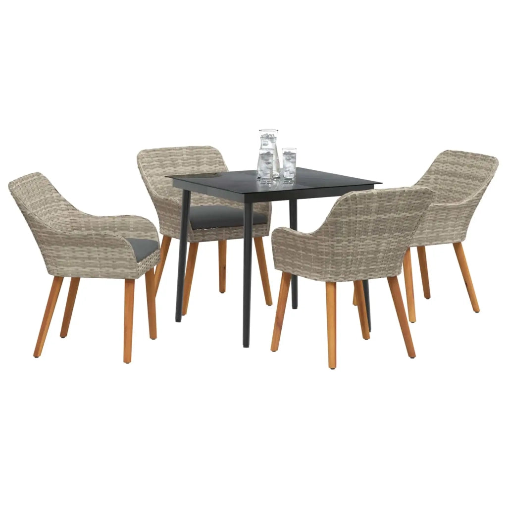 Set da Pranzo per Giardino 5 pcs Grigio chiaro polyrattan