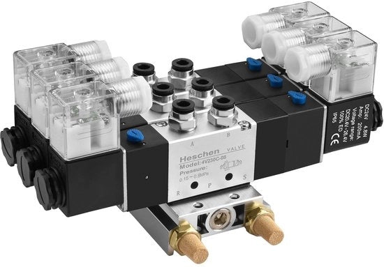 Corona d'oro - Valvola magnetica elettrico-pneumatica 5 vie 3 posizioni - Alluminio - 24VDC - Set di confezioni veloci - Adatto a applicazioni industriali