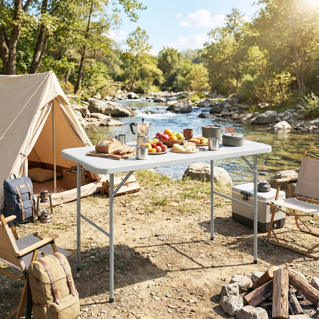 Tavolo da pranzo pieghevole ¨C zephmum ¨C HDPE bianco 120x60x74 cm