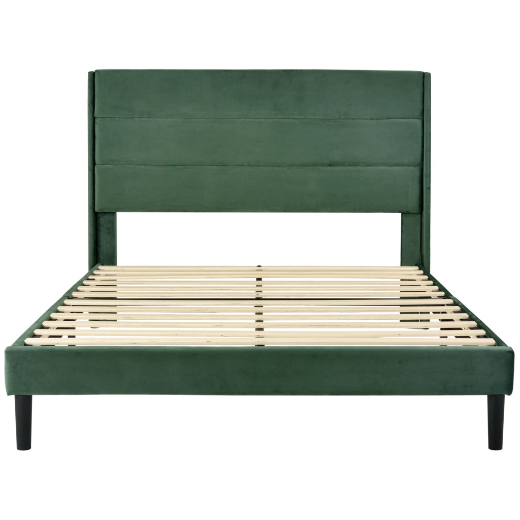 Letto imbottito 140x200 cm con rete a doghe e materasso H3 in velluto verde scuro