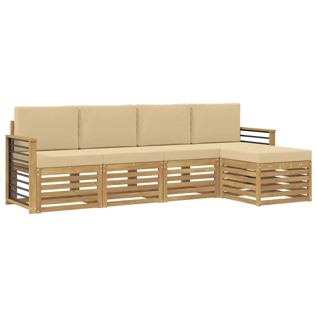 Set di divani da esterno 5 pcs Bianco e Beige Poliestere