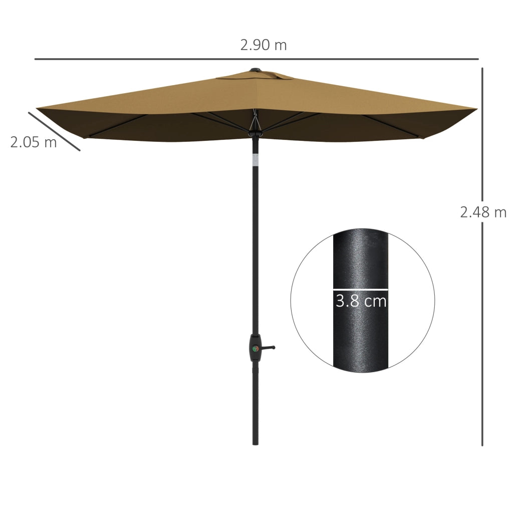 Ombrellone da Giardino Rettangolare 3x2 m con Apertura a Manovella e Inclinabile, Caff¨¨