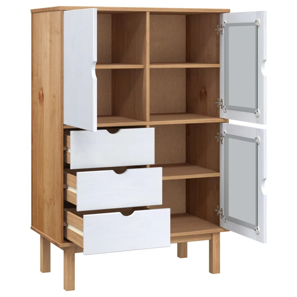 Buffet credenza cassettiera armadio mobile contenitore organizer per cucina soggiorno salotto alto 85 x 43 x 125 cm legno massello di pino bianco 02_0035151