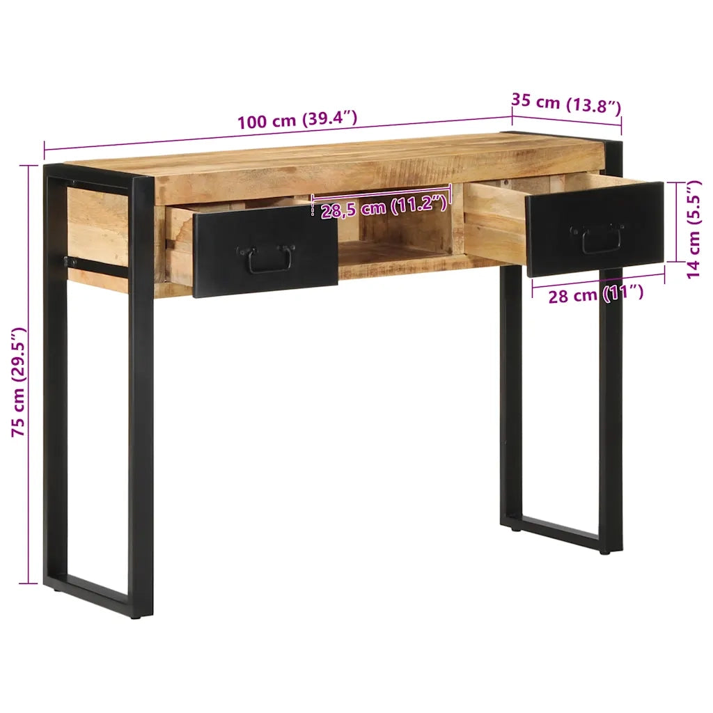 Tavolo Consolle | Tavolo d'Ingresso 100x35x75 cm in Legno Massello di Mango Grezzo