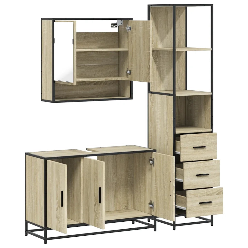Set Mobili da Bagno | Armadio da bagno 3 pz Rovere Sonoma in Legno Multistrato