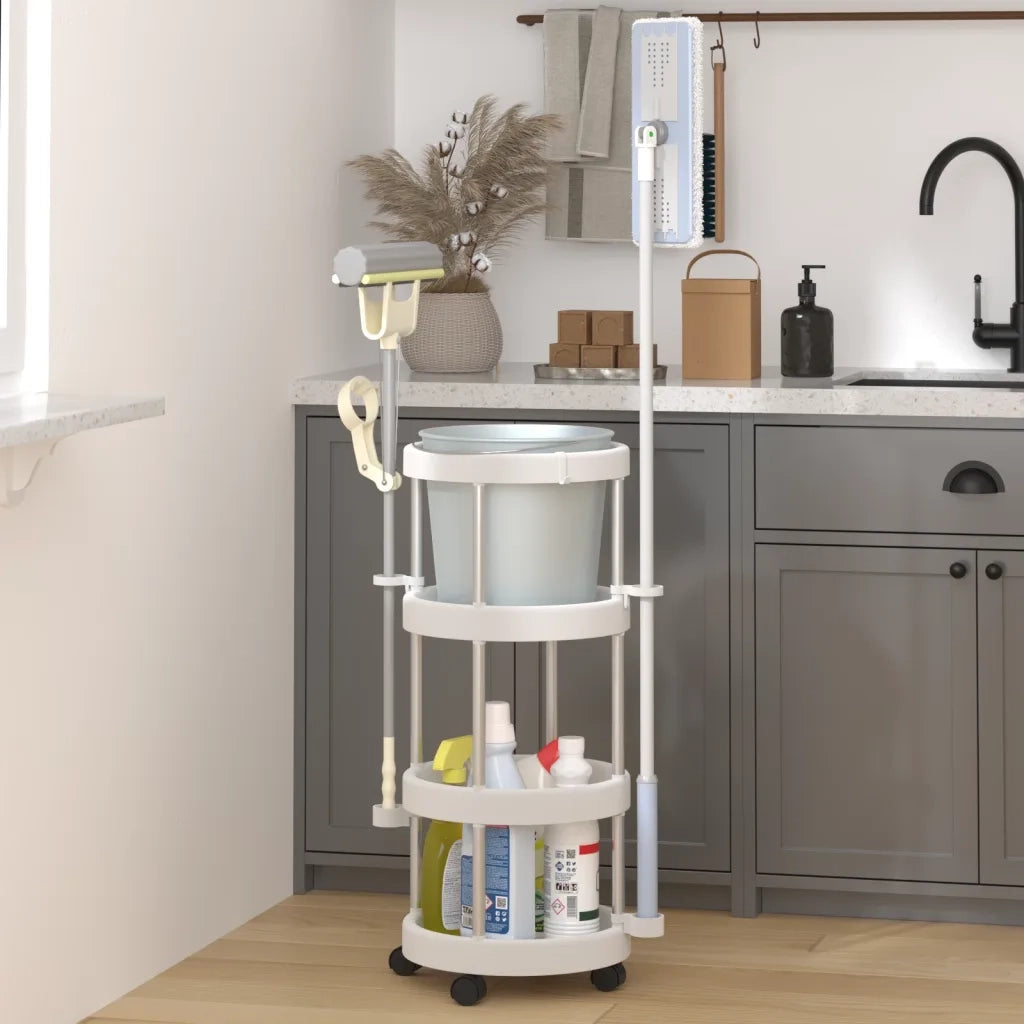 Carrello per la Pulizia con Cesti di Stoccaggio in Alluminio 344379