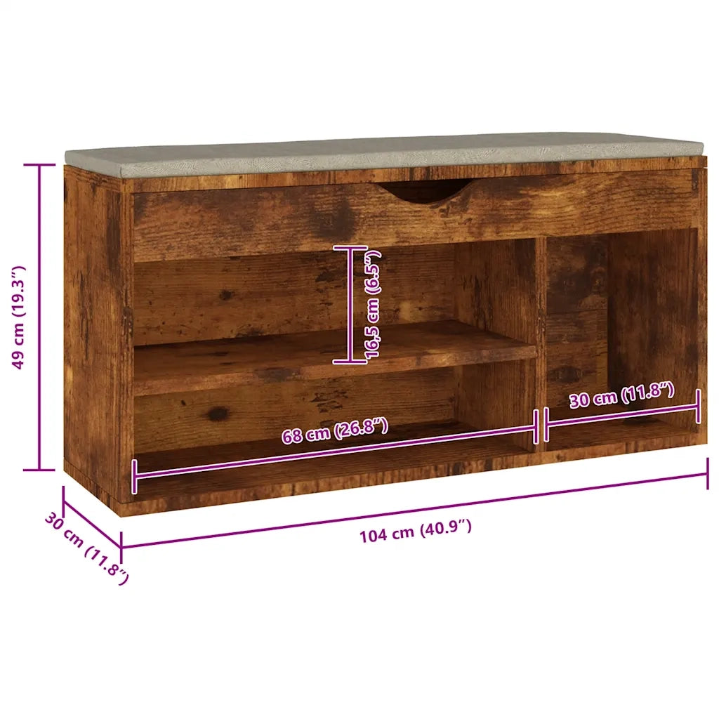 Panca Porta Scarpe Cuscino Rovere Fumo 104x30x49cm Multistrato 326758