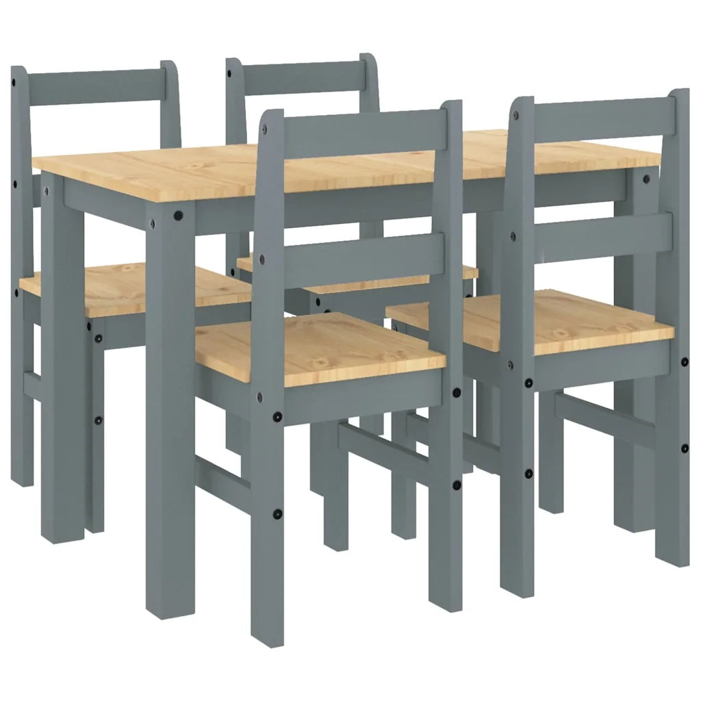 Set da Pranzo 5 pz Panama Grigio in Legno Massello di Pino