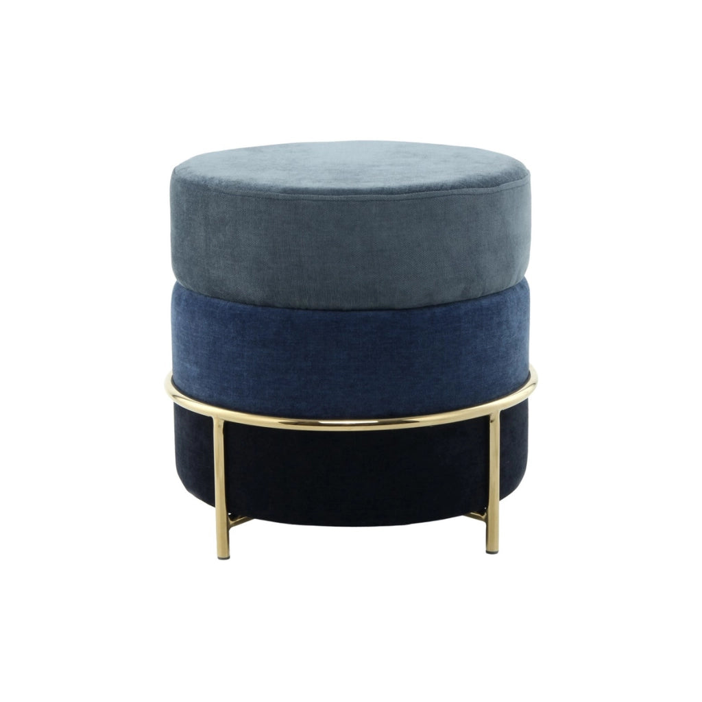Pouf Rotondo Matilda in Velluto Blu con Struttura Cromata
