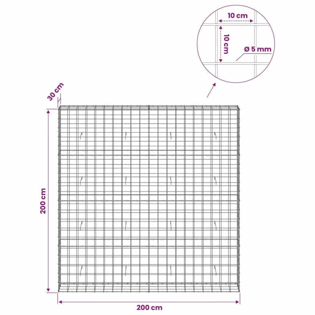 Gabione con filo da 5 mm e rete 10x10 cm 200x30x200 cm 3465166