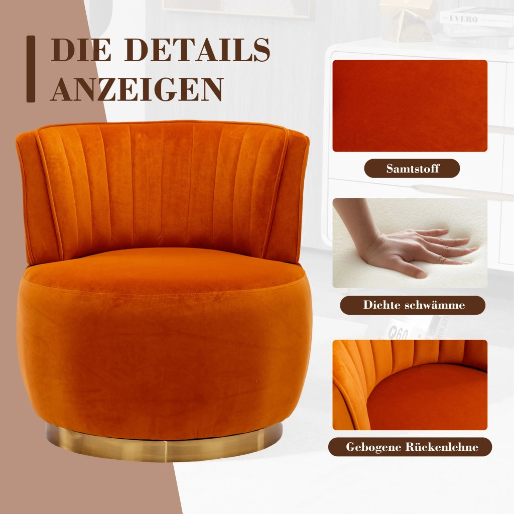 poltrona girevole 360Â° con schienale ergonomico e seduta imbottita in velluto arancione 62;5 Ã— 62 Ã— 69;5 cm