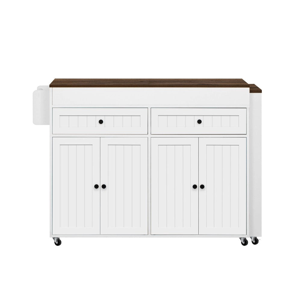 Isola Cucina su Ruote Allungabile con Piano e Cassetti ¨C Xylo ¨C Bianco/Noce