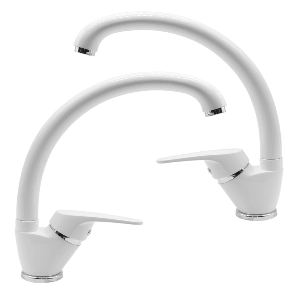 Ogomondo set 2 pezzi miscelatore bianco oslo orientabile in ottone per lavello cucina