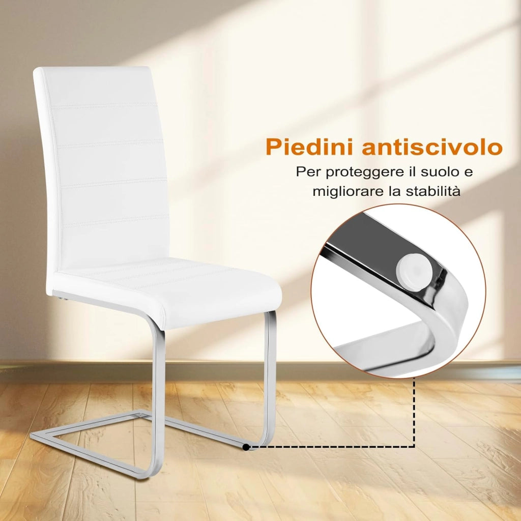 Set di 2 Sedie per Sala da Pranzo, Sedie da Cucina Moderne con Schienale Alto, Ergonomiche per Soggiorno, Ufficio, in PU, Bianco, BH378ws-2
