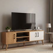 Brugine, Mobile Porta tv un Ripiano, 150x34x52h cm Marrone Quercia