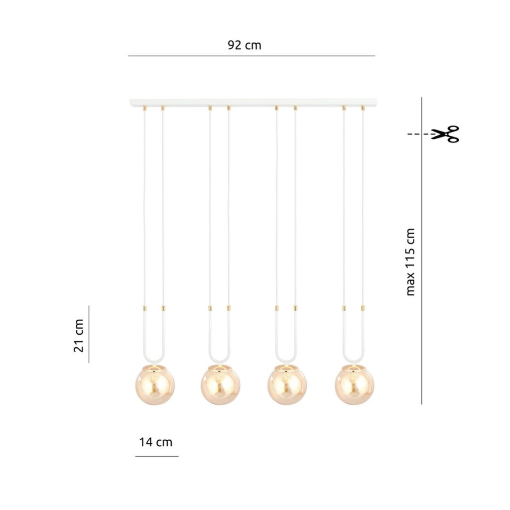 Lampada a sospensione GLAM in acciaio bianco e vetro ambra