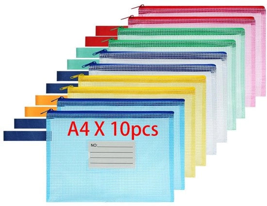 Documenti A4 con cerniera, 10 pezzi, tasche documenti impermeabili con cerniera, tasche per documenti, carta e cosmetici