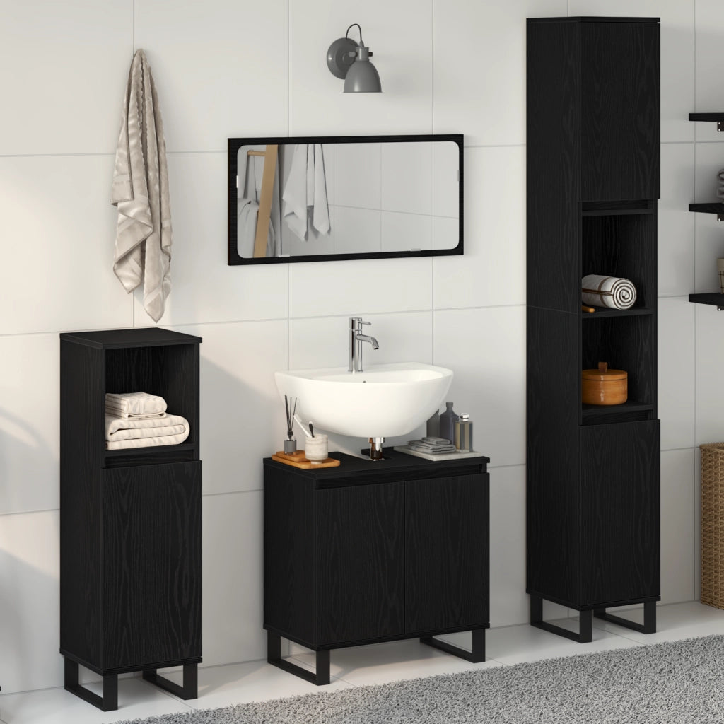Set di mobili per bagno a 3 pezzi in legno ingegnerizzato nero
