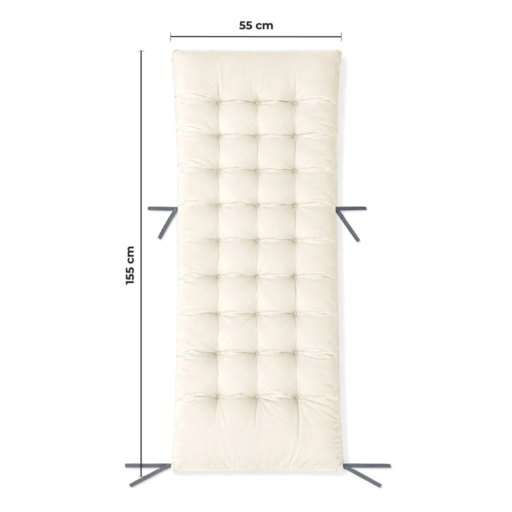 Cuscino Imbottito Universale per Sedia Relax Zero Gravity e Sdraio 155x55 cm con Laccetti di Fissaggio Panna
