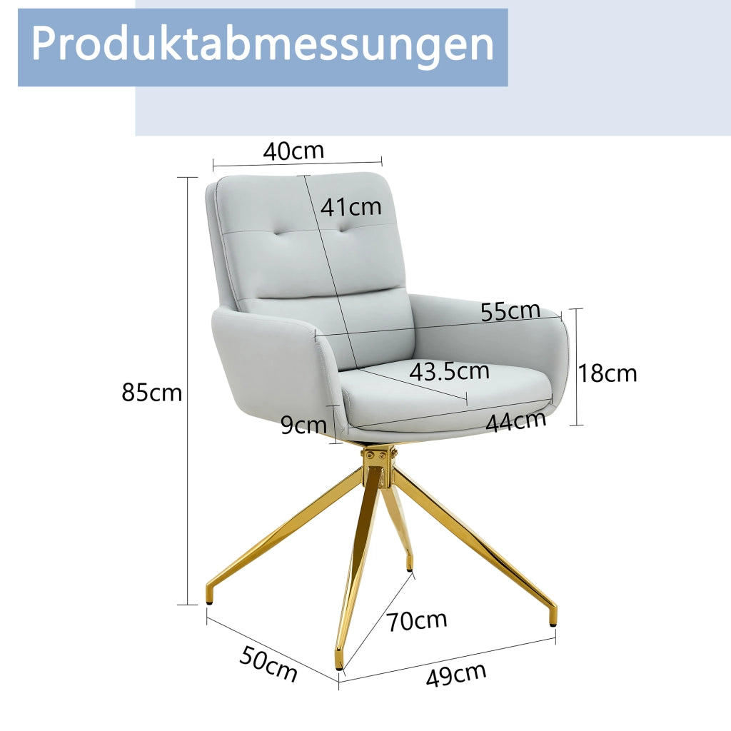 SEDIA Girevole 85 cm PU Grigio Caldo e Metallo Oro Set da 2 pezzi
