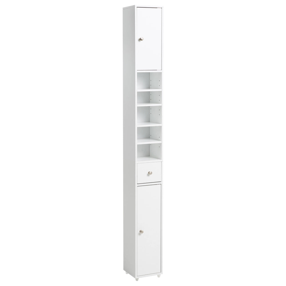 Mobile da bagno a colonna in MDF 180 x 20 cm con 8 ripiani e cassetto, stile moderno