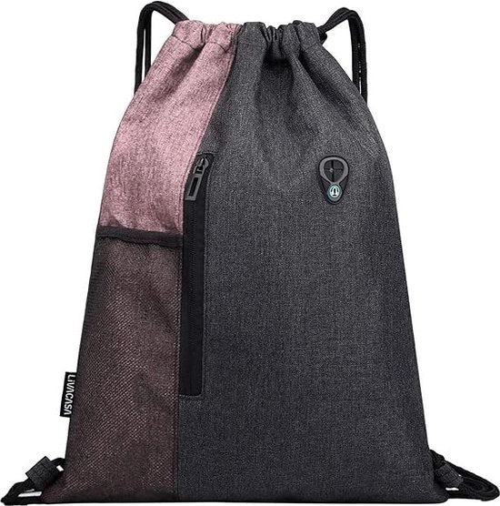 Zak da Sport con corda di traino, per sport, viaggi, corda di traino, impermeabile, sacchetto per bottiglia d'acqua, zaino leggero con apertura per cuffie per uomini e donne