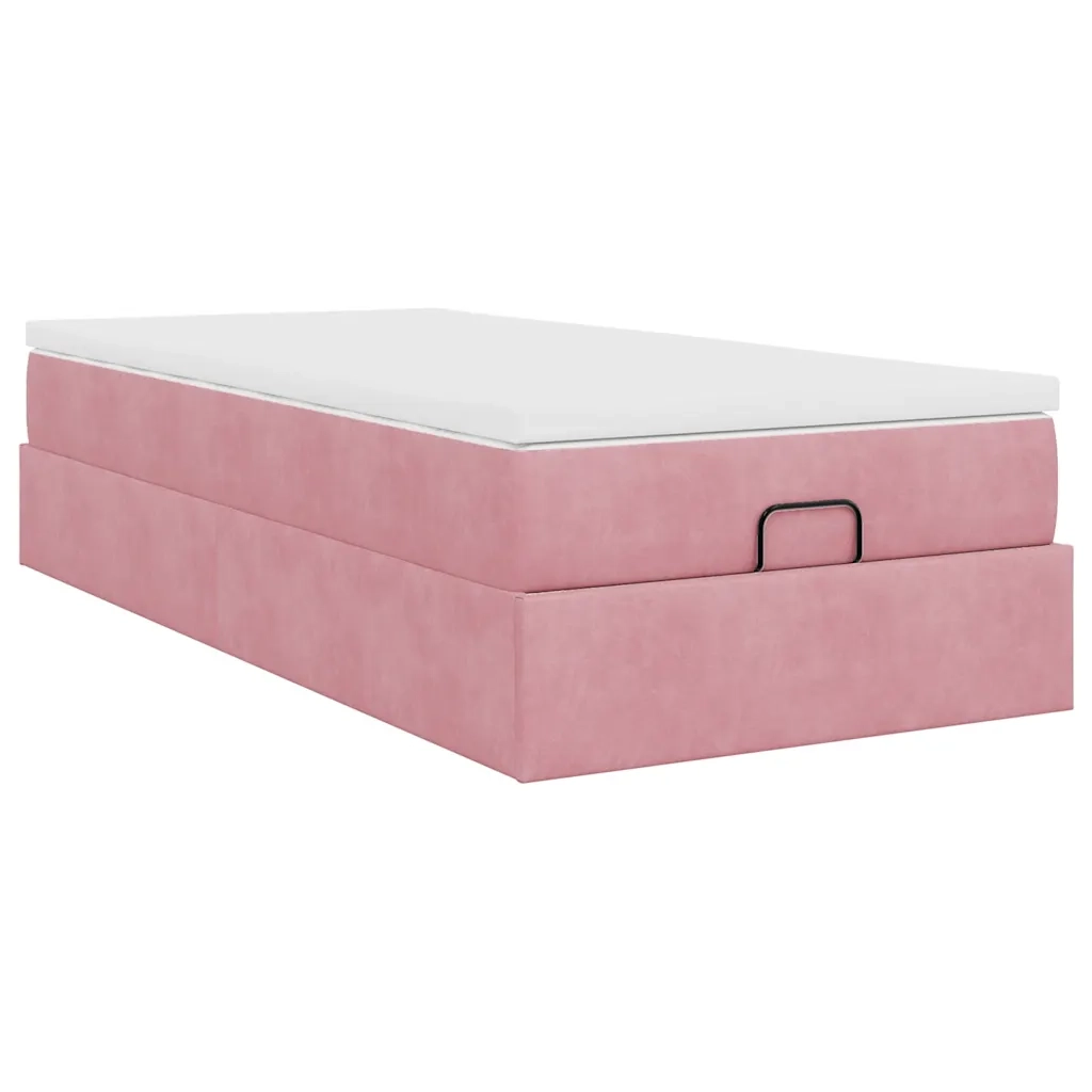 Struttura Letto Pouf con Materasso Rosa 90x190 cm in Velluto 3311158