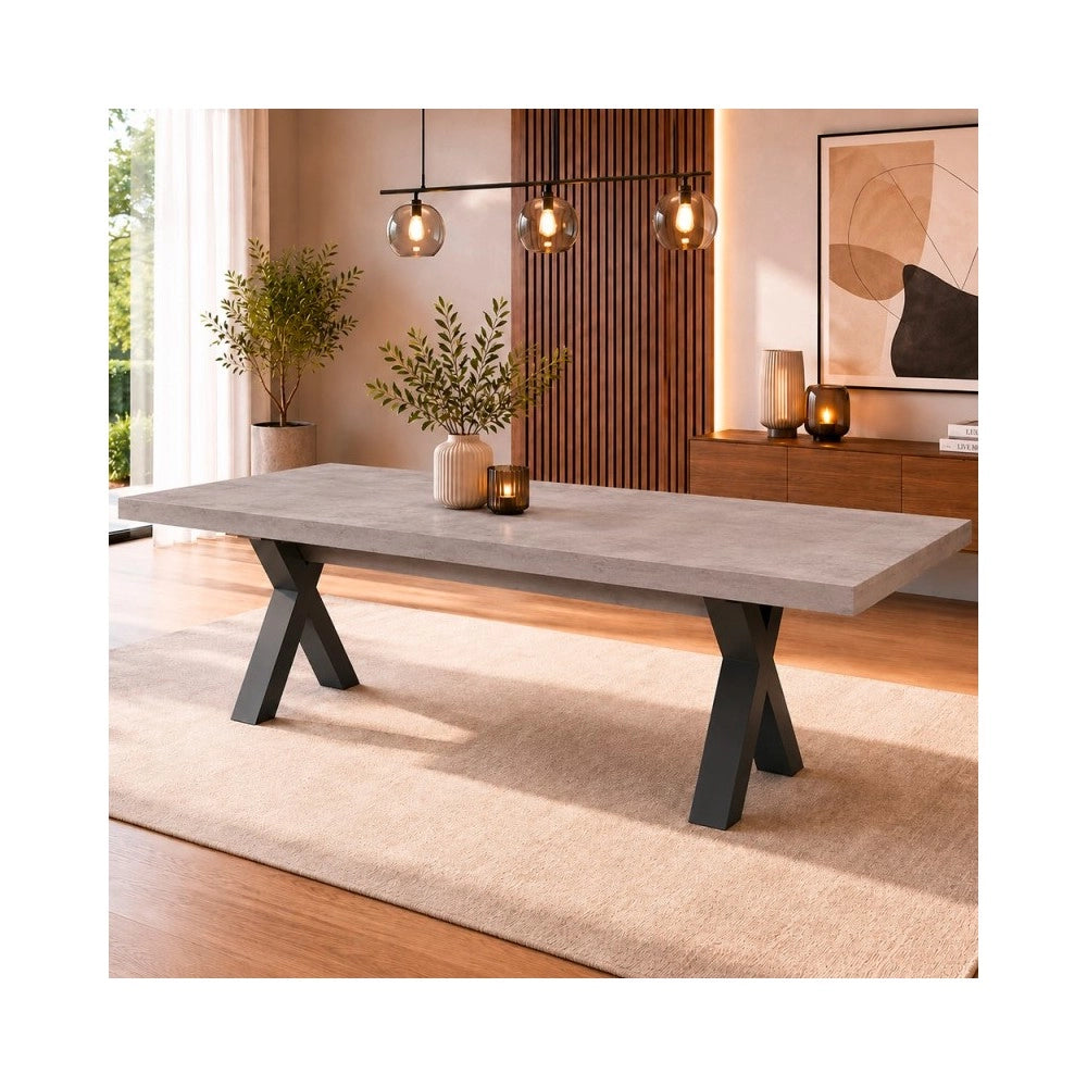Tavolo Allungabile Milonga480 180 cm con Piano Cemento e Gambe Incrociate Antracite